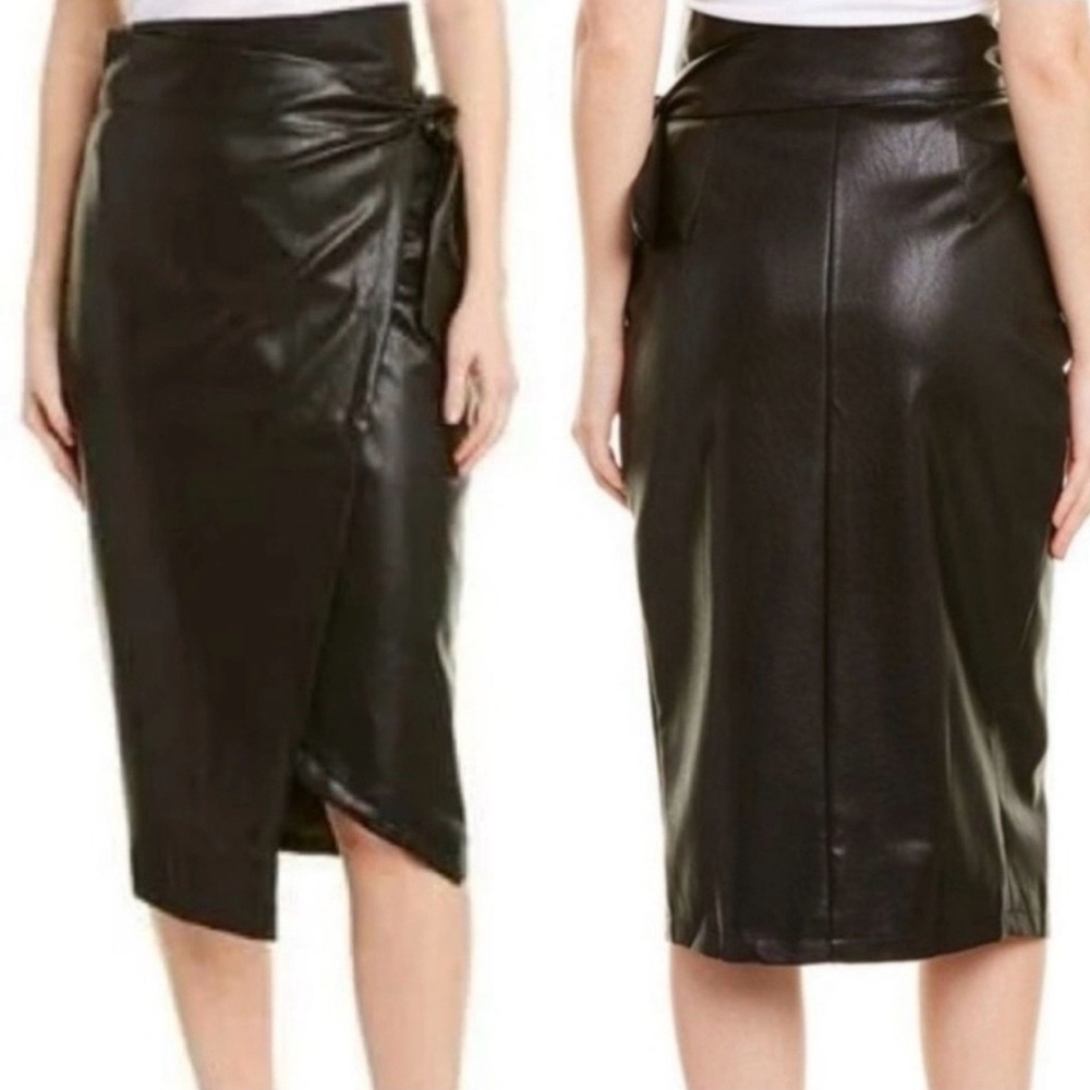 GRACIA NWT Faux Leather Wrap Midi Skirt Black Tie Waist Pencil Skirt Size
Large